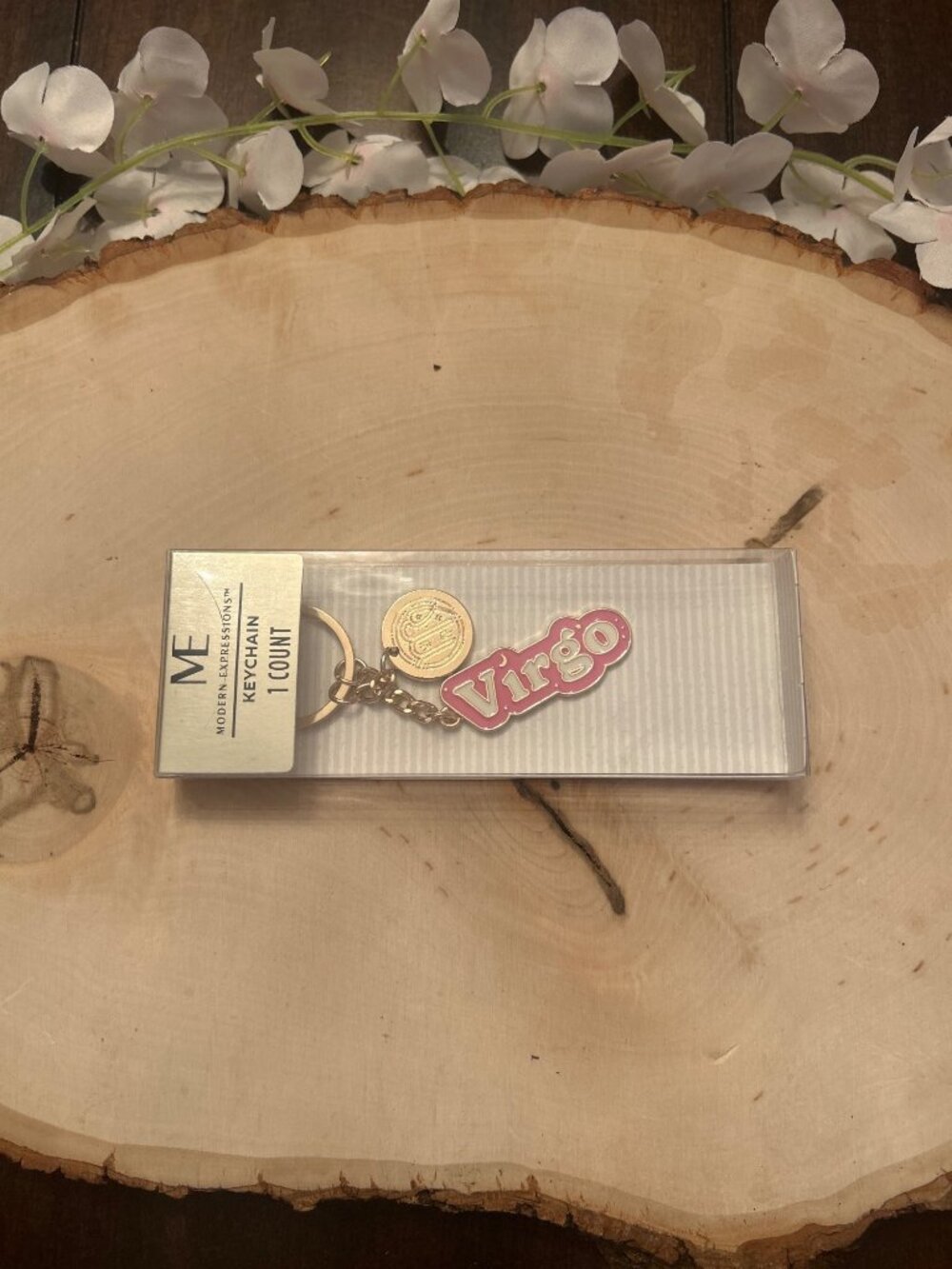 Modern Expressions Virgo Keychain With Gold & Pink Zodiac Design